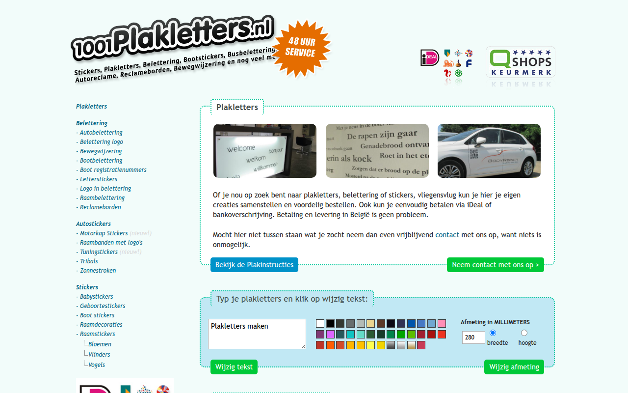 Screenshot van 1001plakletters.nl