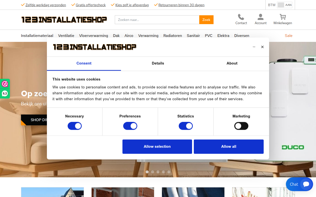 Screenshot van 123installatieshop.nl