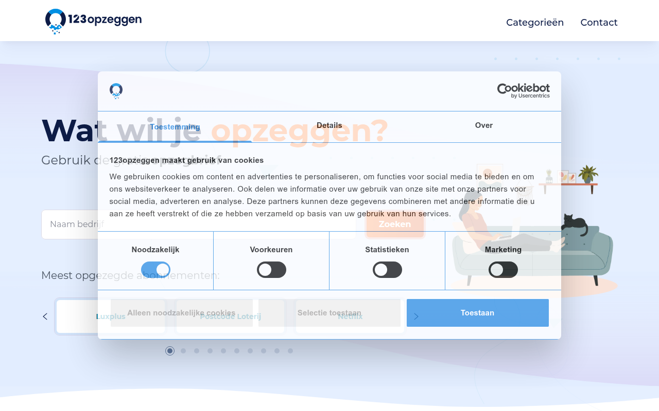 Screenshot van 123opzeggen.nl