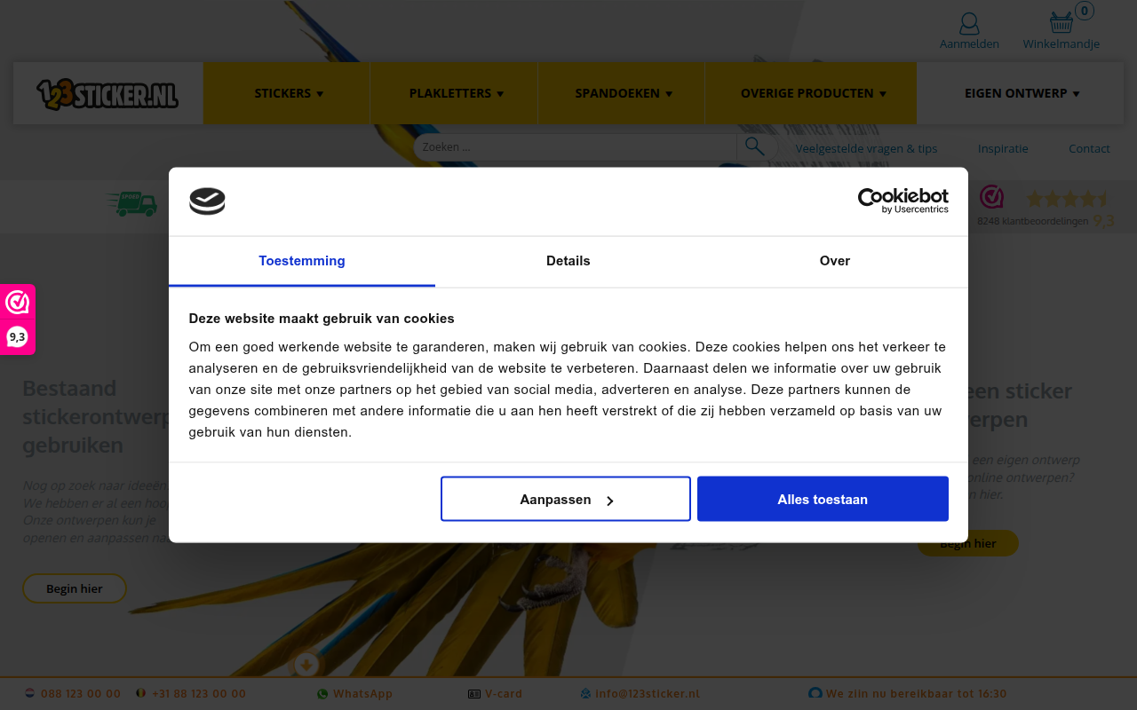 Screenshot van 123sticker.nl