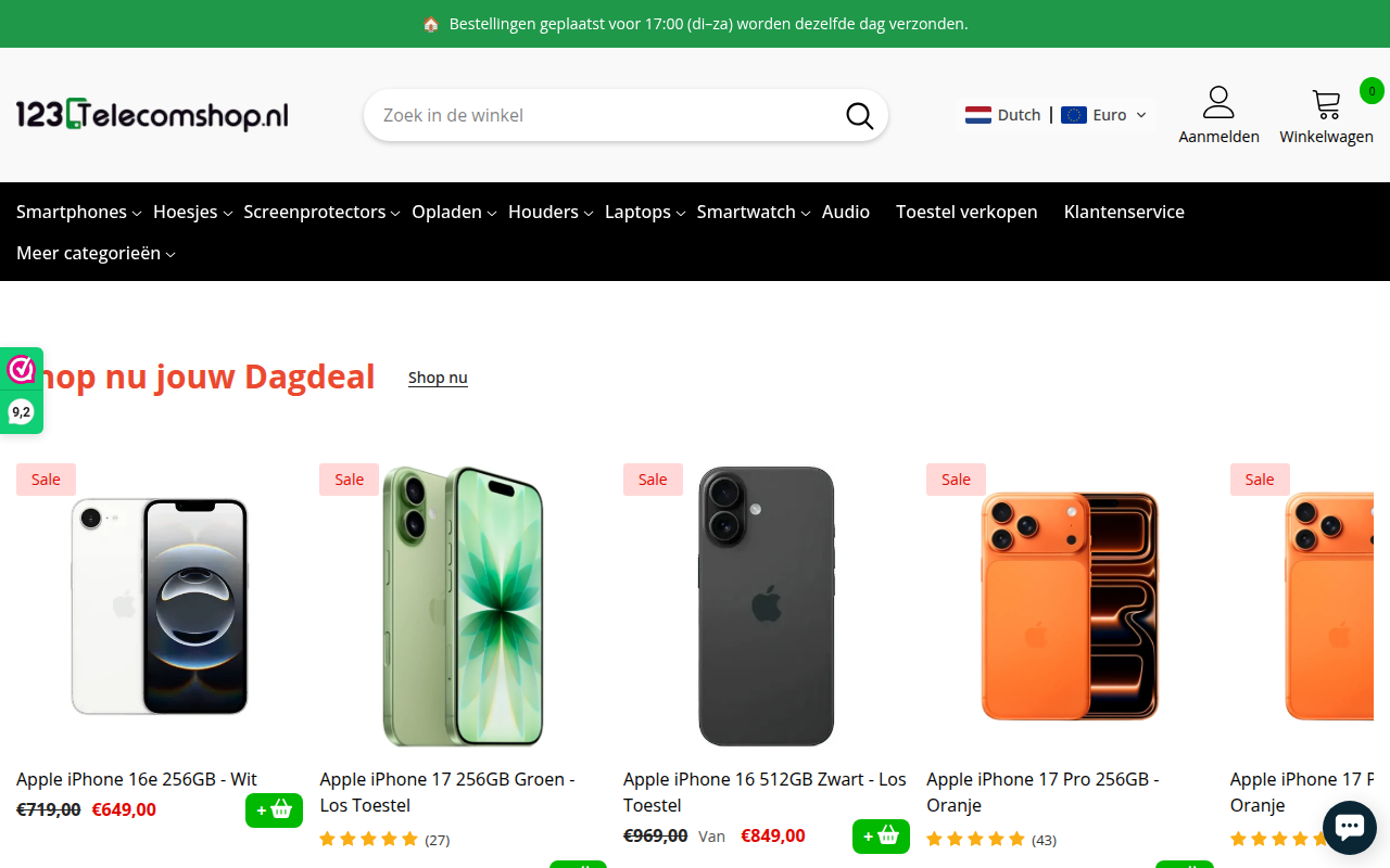 Screenshot van 123telecomshop.nl