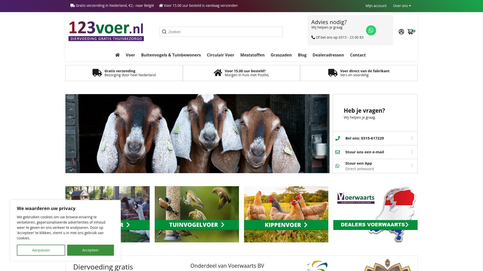 Screenshot van 123voer.nl