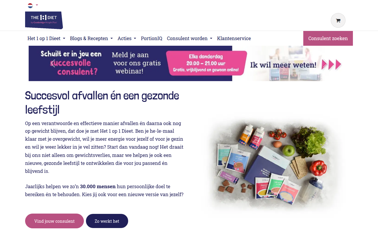 Screenshot van 1op1dieet.nl