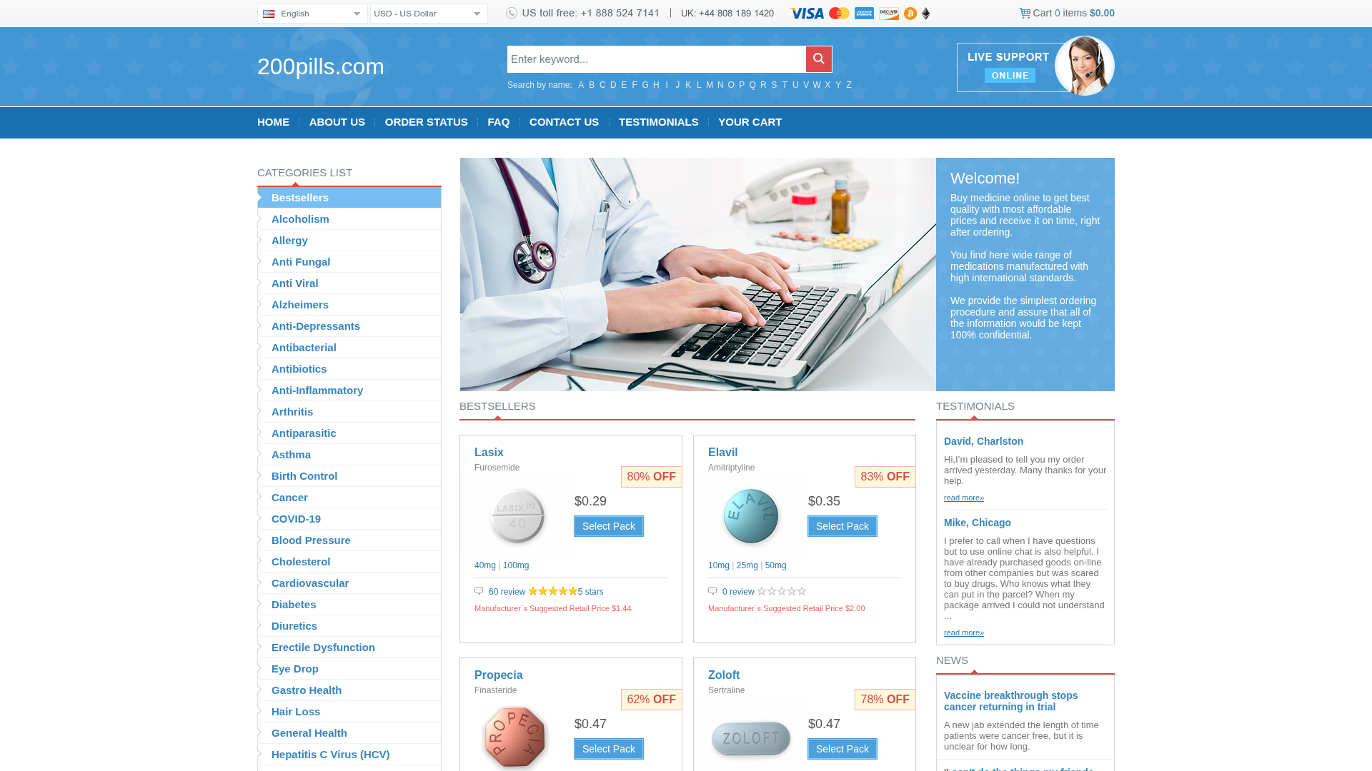 Screenshot van 200pills.com