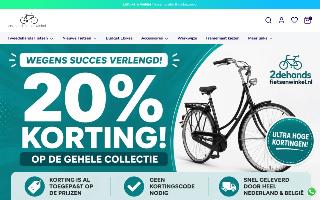 Screenshot van 2dehandsfietsenwinkel.nl