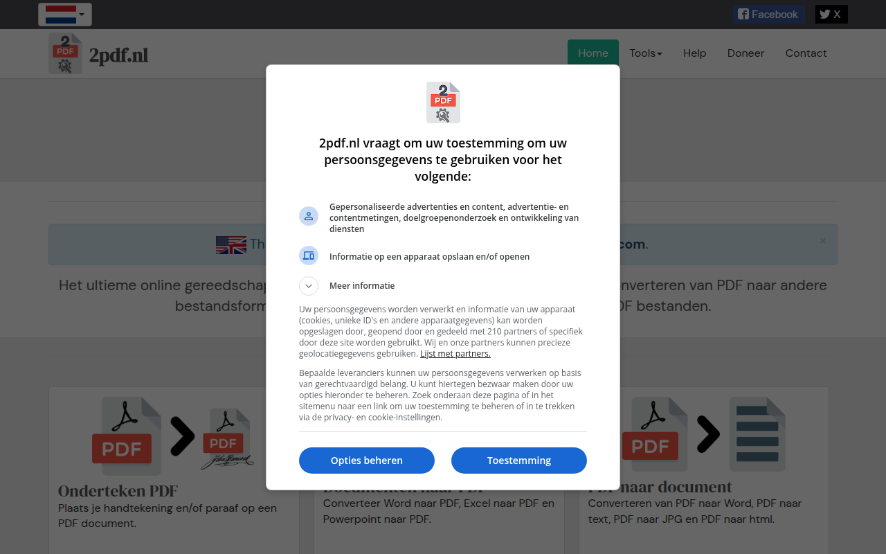 Screenshot van 2pdf.nl