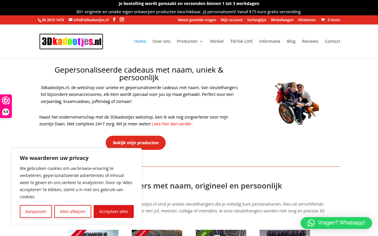 Screenshot van 3dkadootjes.nl