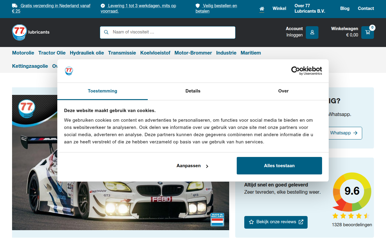 Screenshot van 77lubricants-webshop.nl