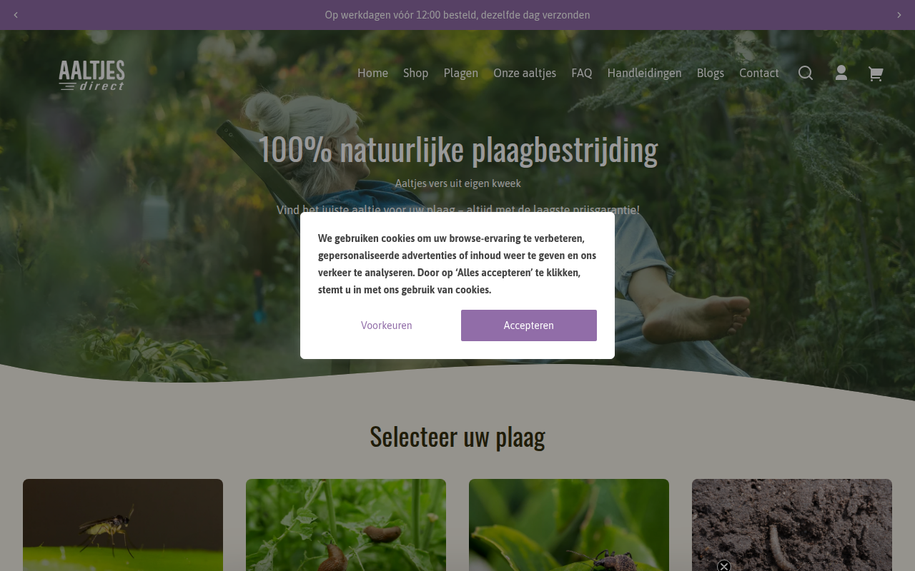 Screenshot van aaltjesdirect.nl