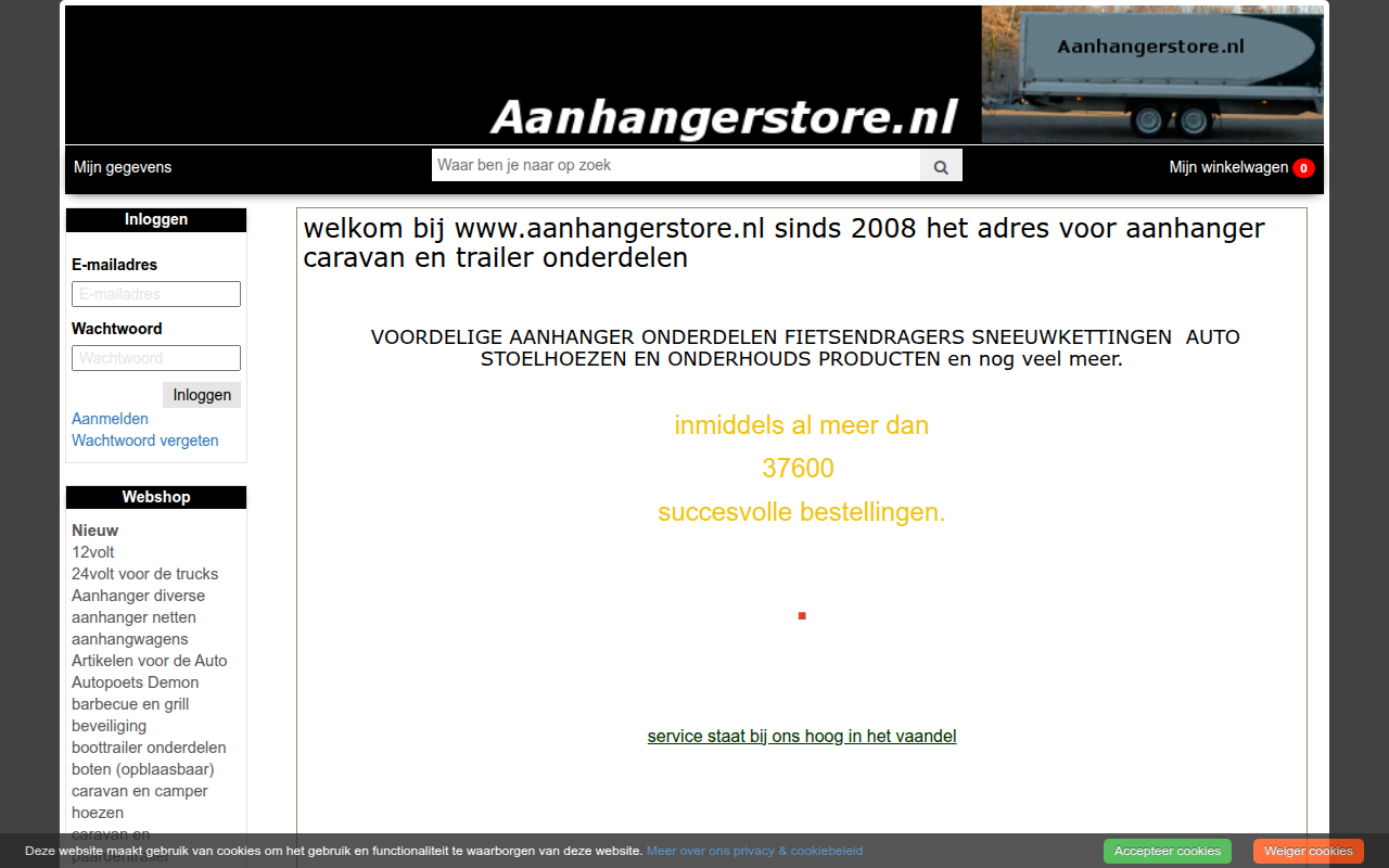 Screenshot van aanhangerstore.nl