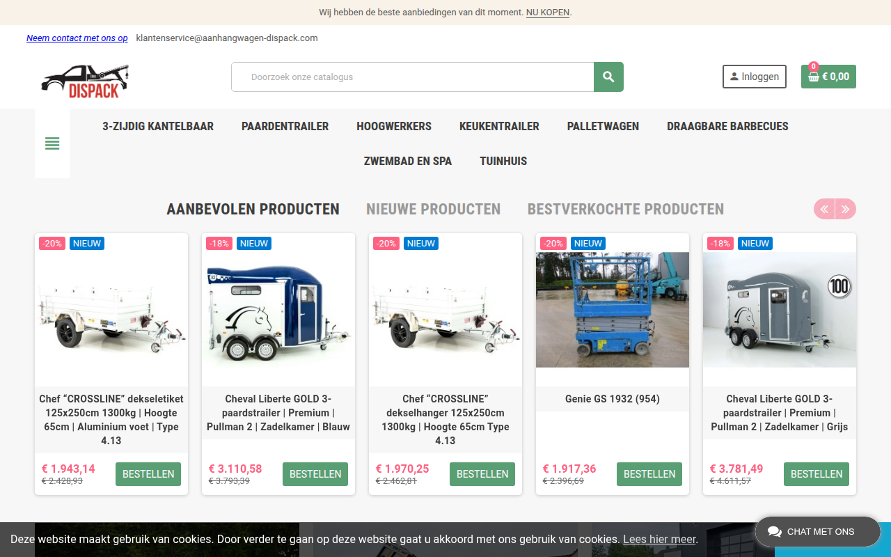 Screenshot van aanhangwagen-dispack.com