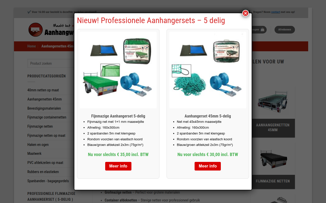 Screenshot van aanhangwagennetten.nl