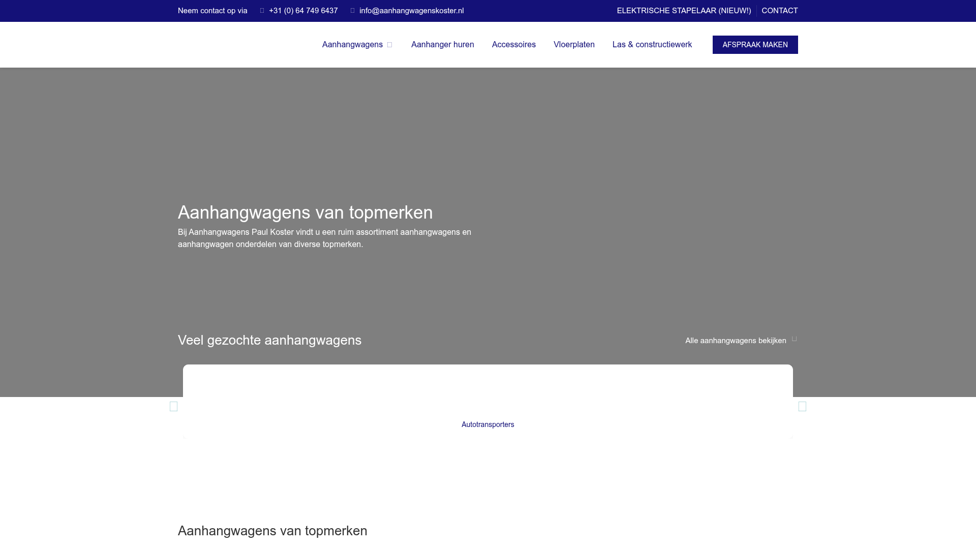 Screenshot van aanhangwagenskoster.nl