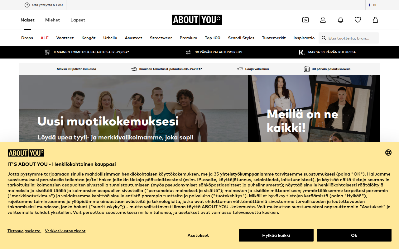 Screenshot van aboutyou.fi