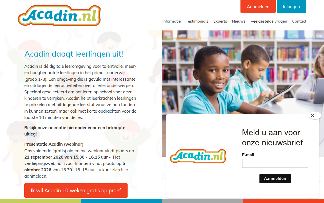 Screenshot van acadin.nl