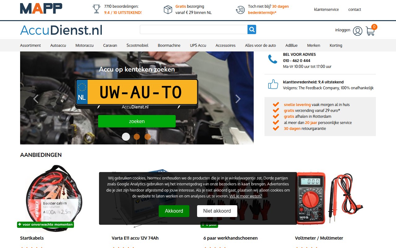 Screenshot van accudienst.nl