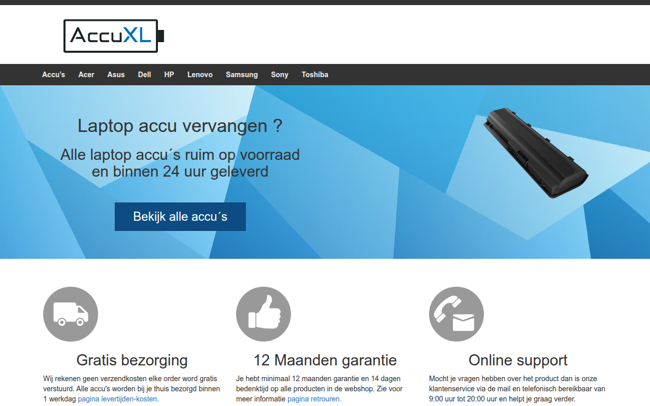 Screenshot van accuxl.nl
