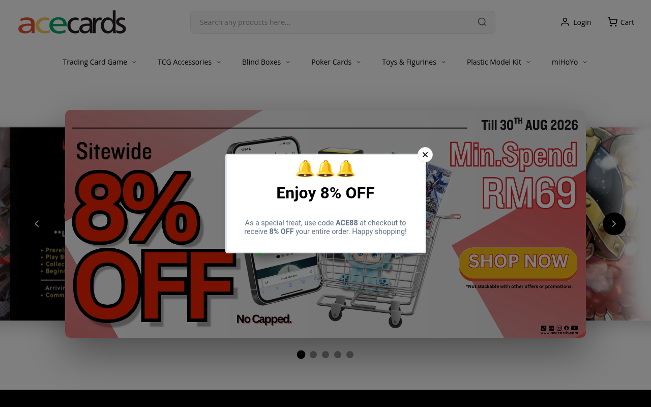 Screenshot van acecards.com
