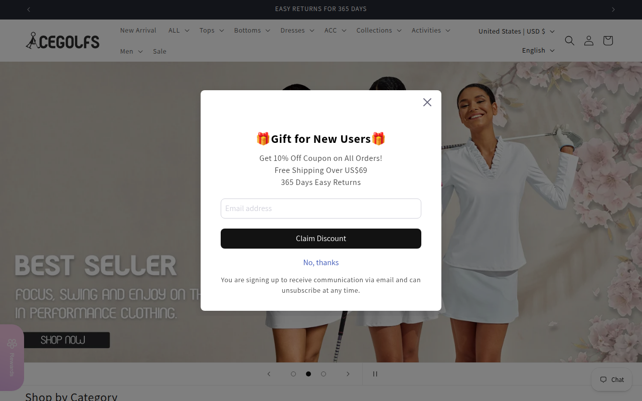 Screenshot van acegolfs.com