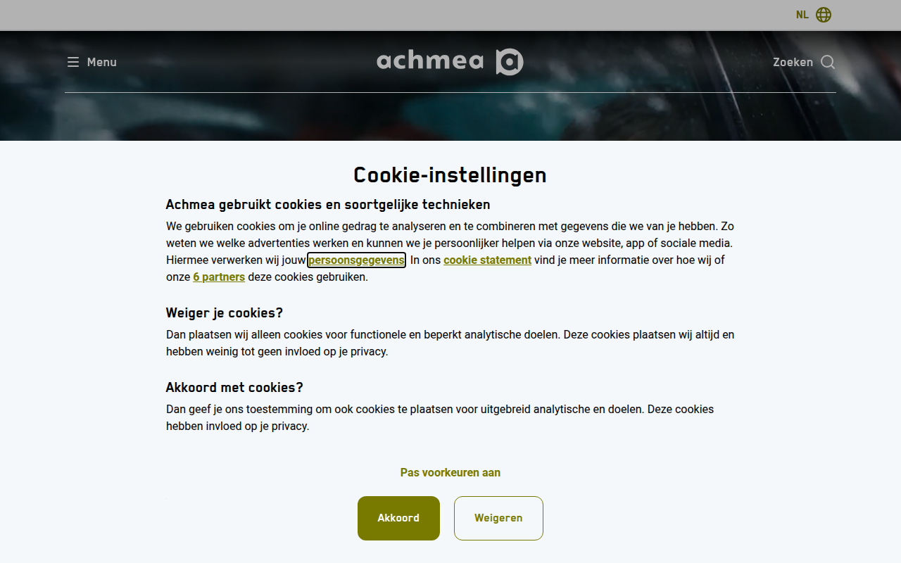 Screenshot van achmea.nl