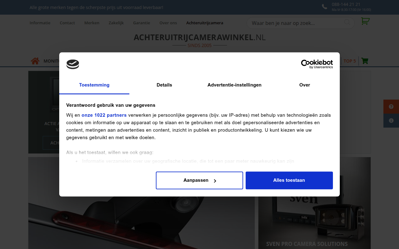 Screenshot van achteruitrijcamerawinkel.nl