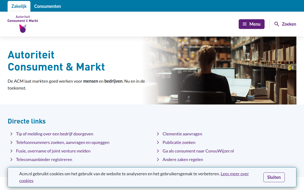 Screenshot van acm.nl