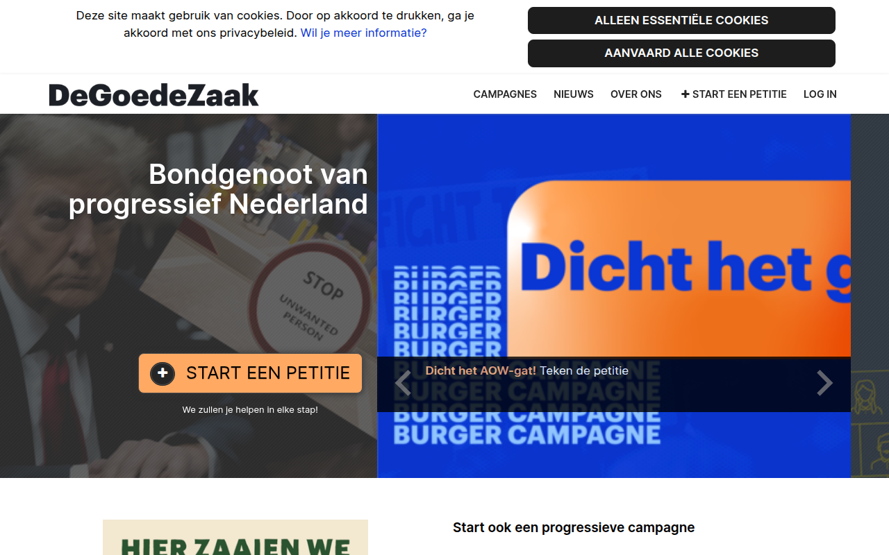 Screenshot van actie.degoedezaak.org