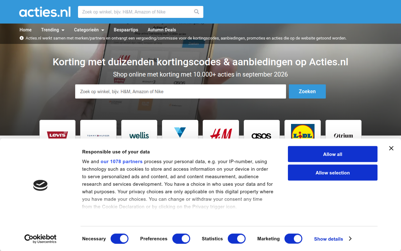 Screenshot van acties.nl