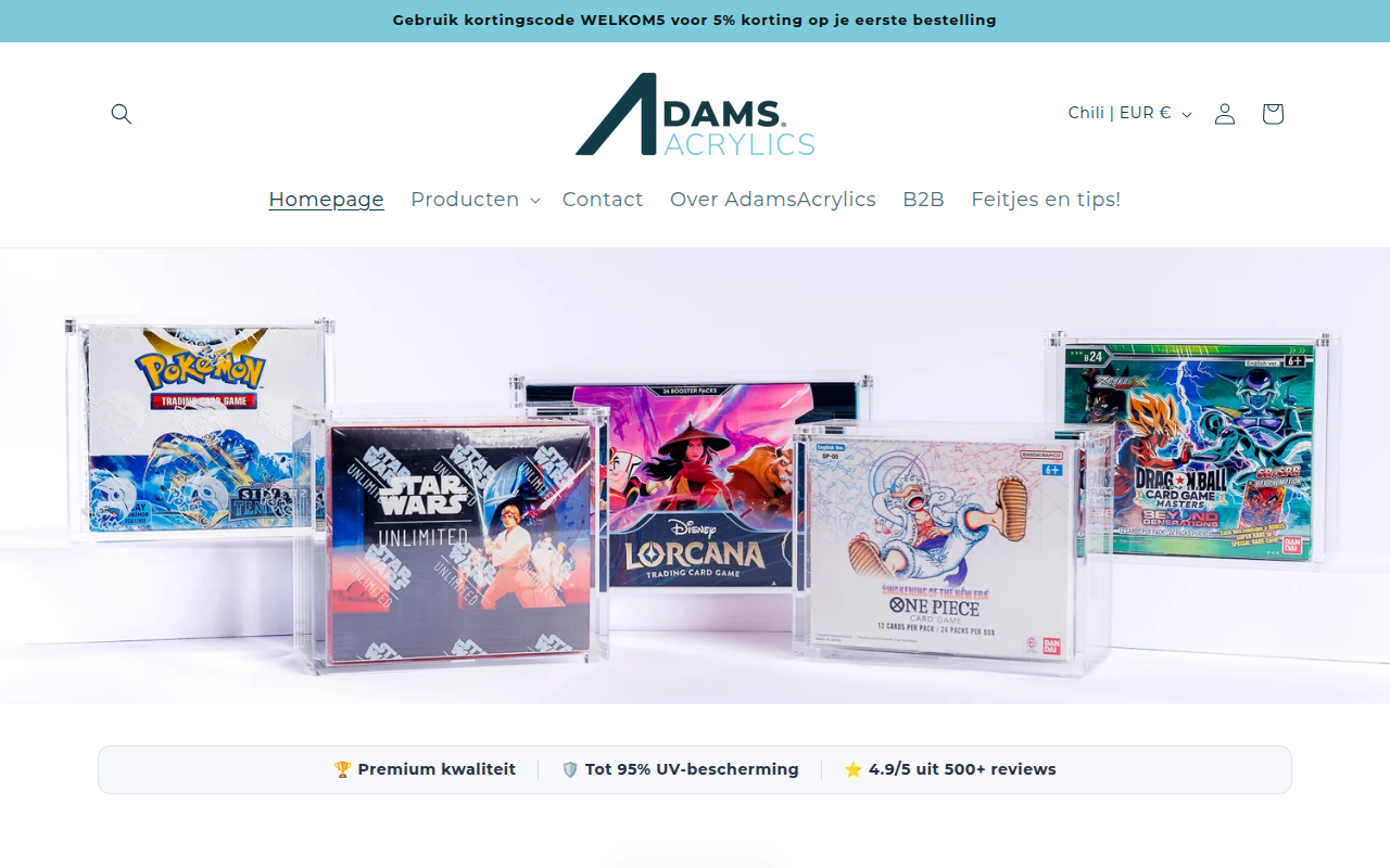 Screenshot van adamsacrylics.nl