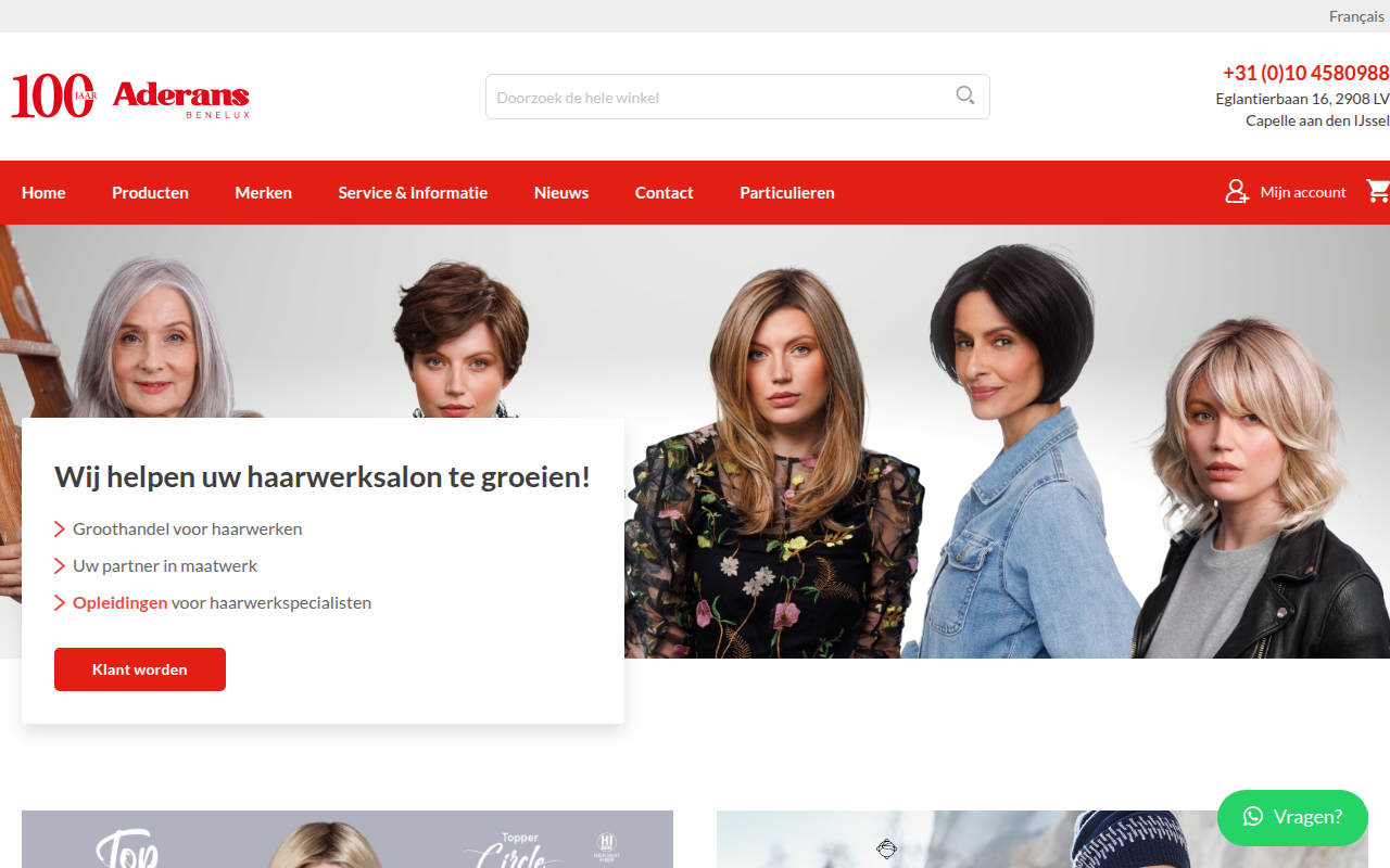 Screenshot van aderansbenelux.com