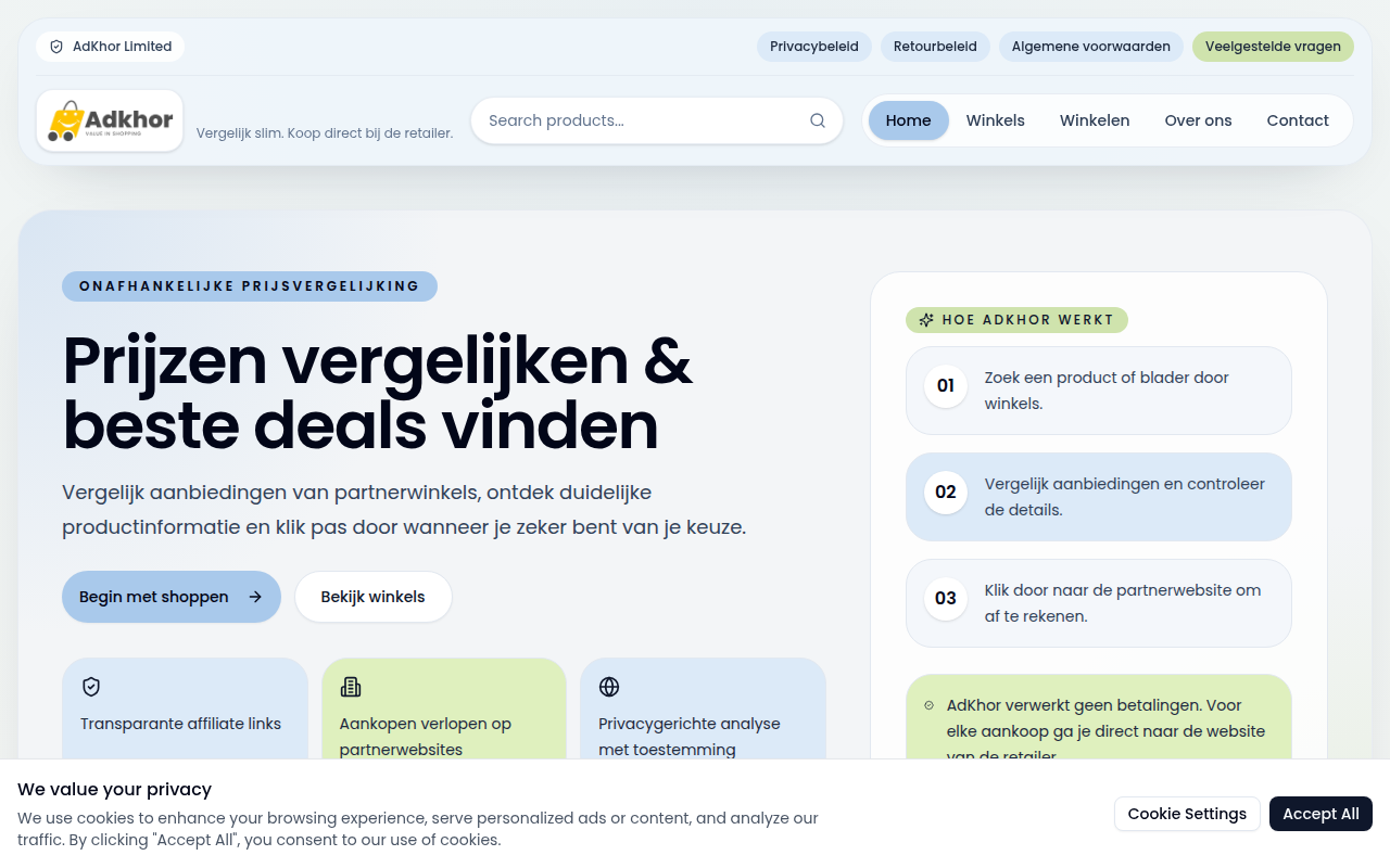 Screenshot van adkhor.nl
