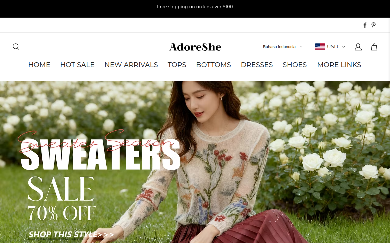 Screenshot van adoreshe.com