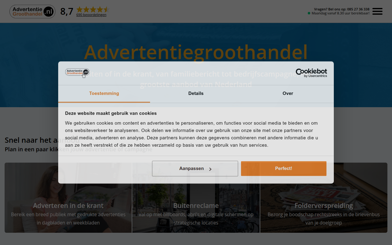Screenshot van advertentiegroothandel.nl