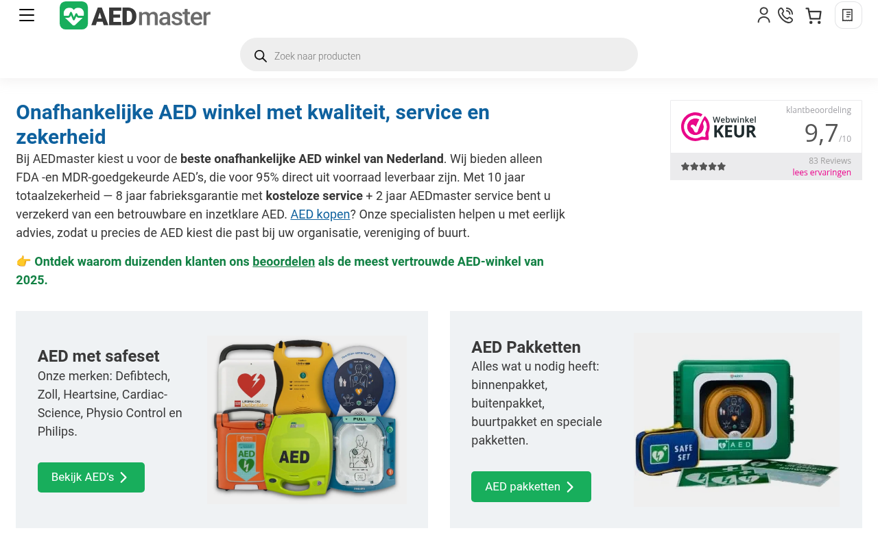 Screenshot van aedmaster.nl
