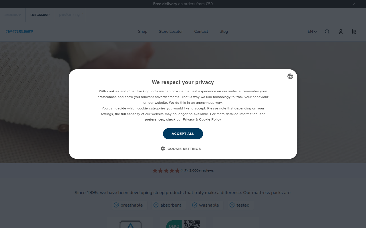 Screenshot van aerosleep.com