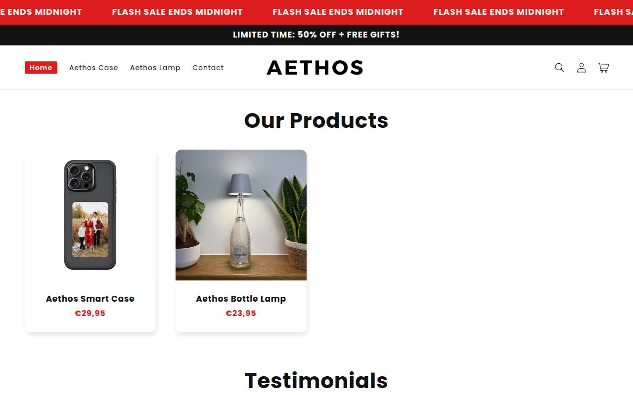Screenshot van aethosled.shop
