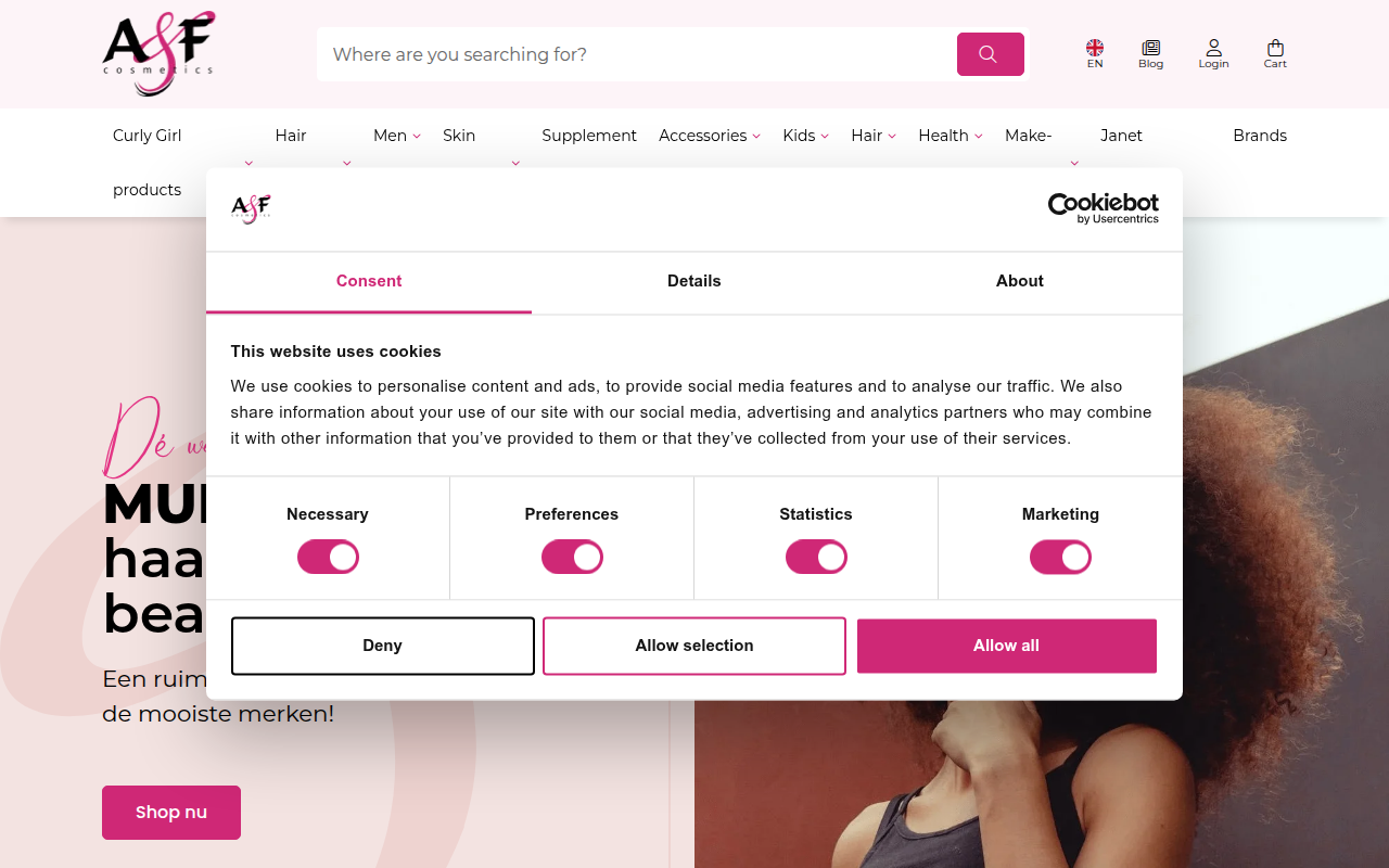 Screenshot van afcosmetics.nl