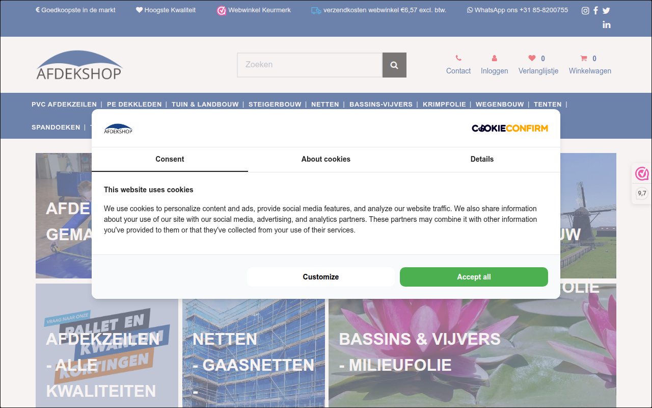 Screenshot van afdekshop.nl