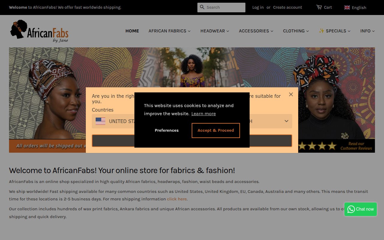 Screenshot van africanfabs.com