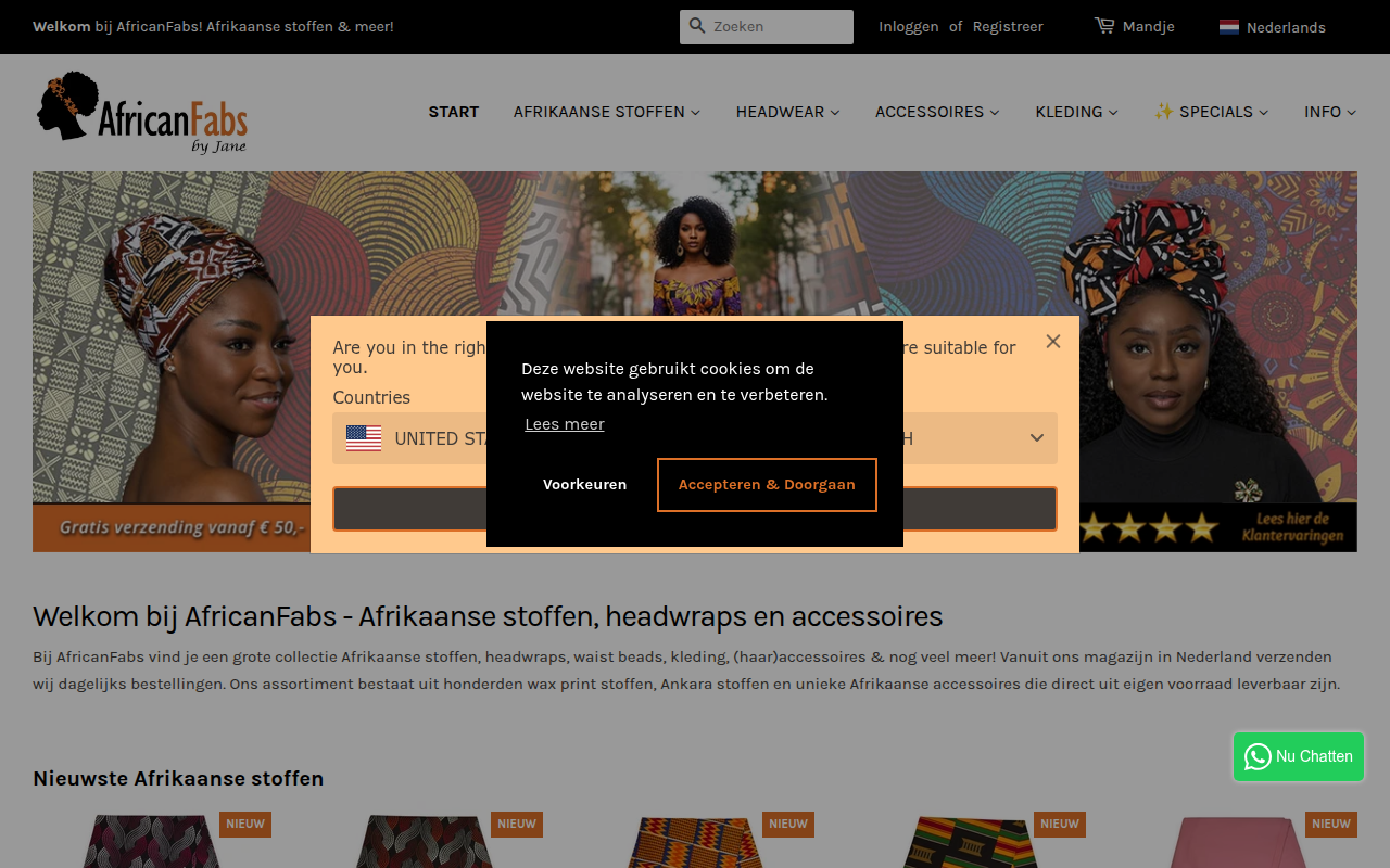 Screenshot van africanfabs.nl