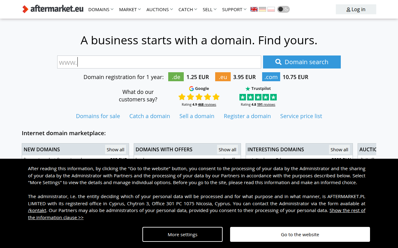 Screenshot van aftermarket.eu