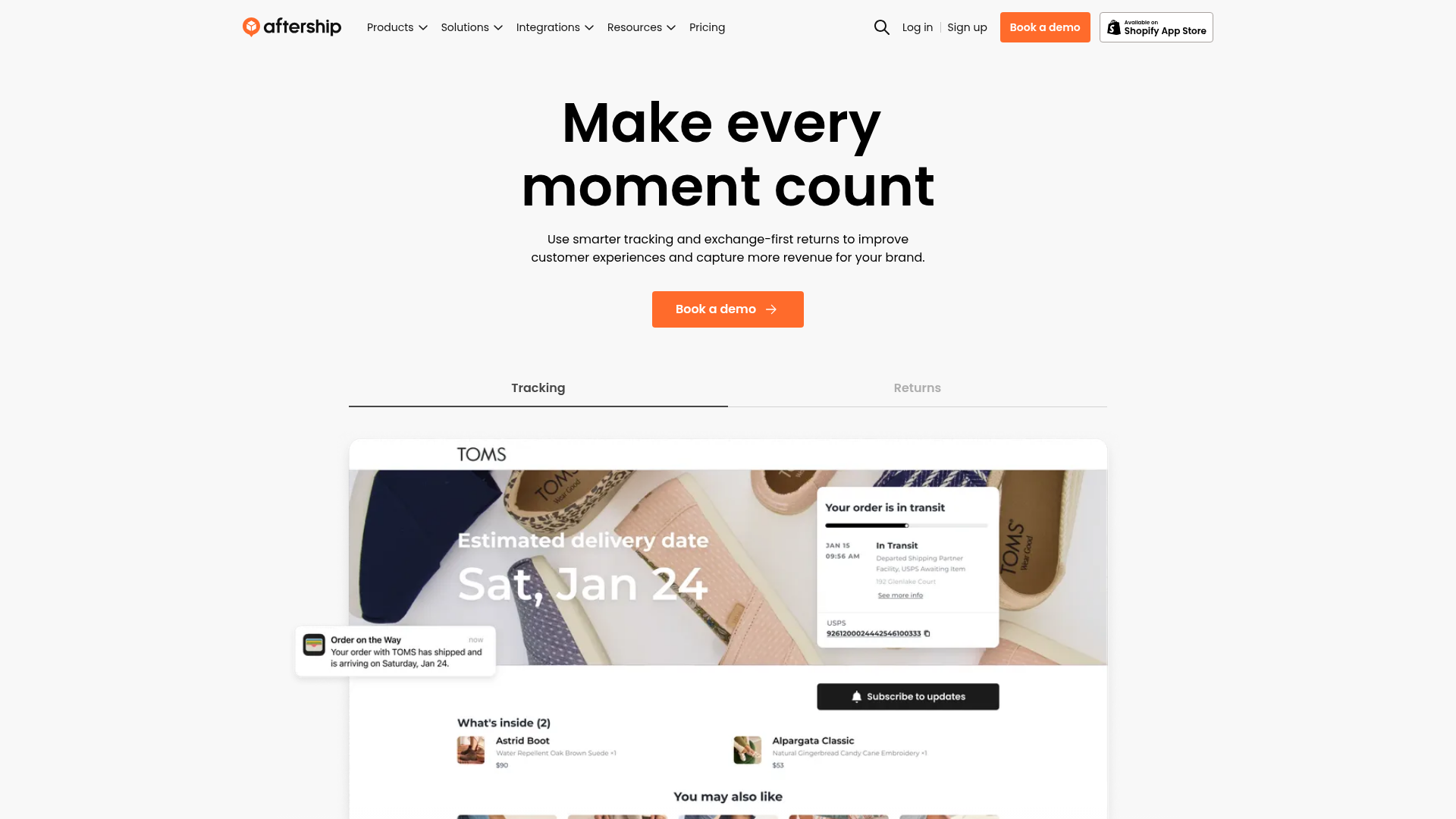 Screenshot van aftership.com