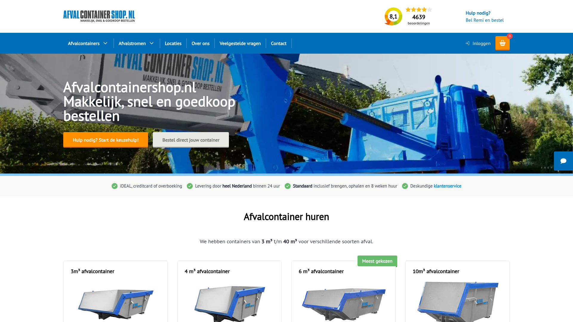 Screenshot van afvalcontainershop.nl