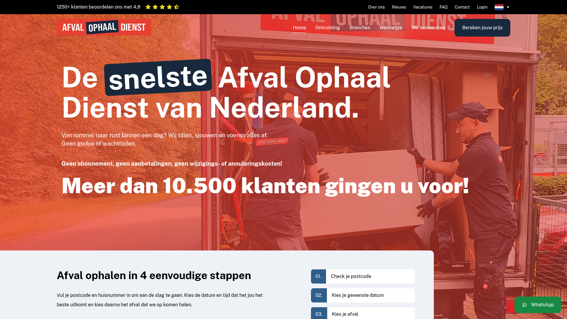 Screenshot van afvalophaaldienst.nl