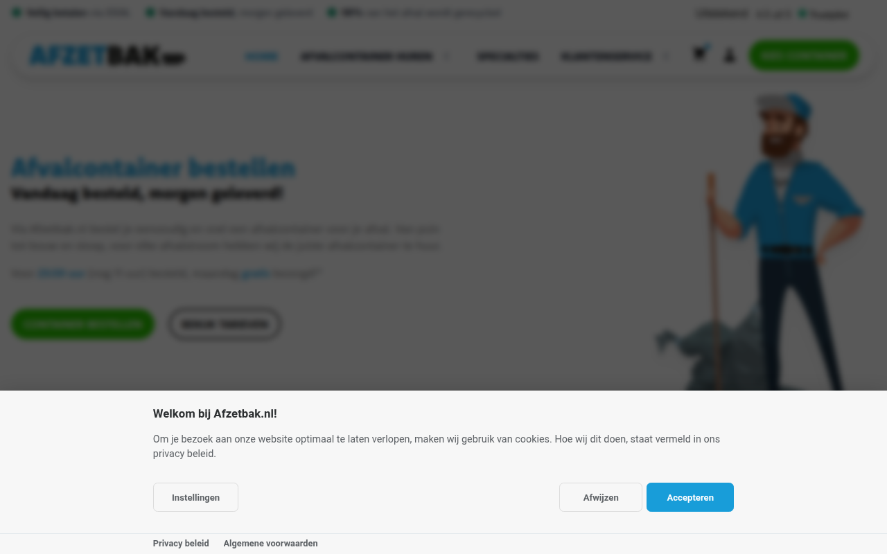 Screenshot van afzetbak.nl