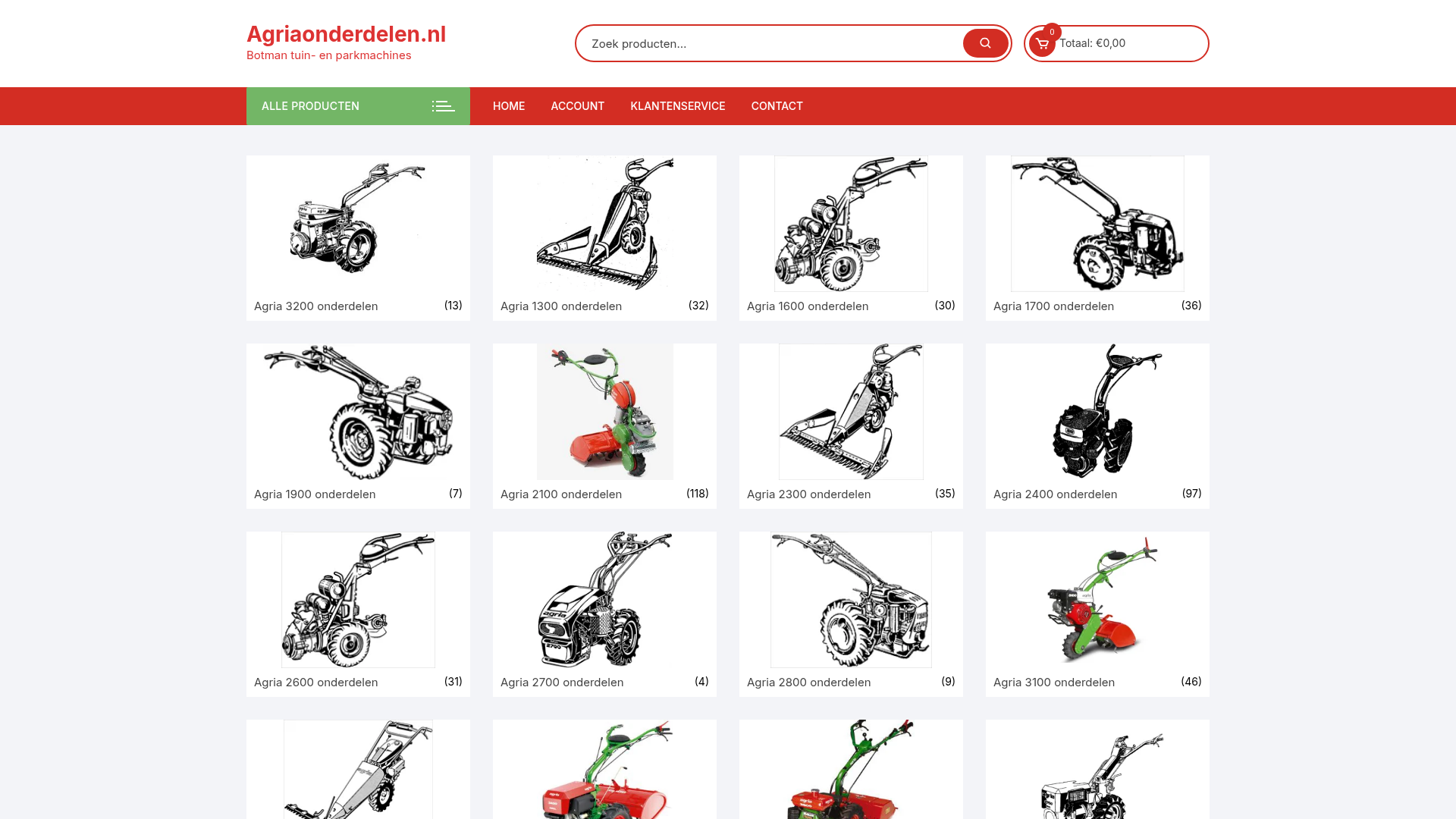 Screenshot van agriaonderdelen.nl
