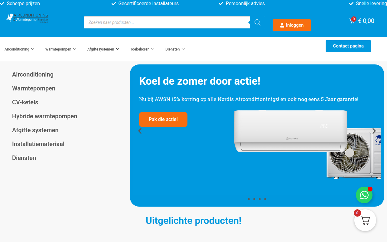 Screenshot van airconditioningenwarmtepompservicenederland.nl