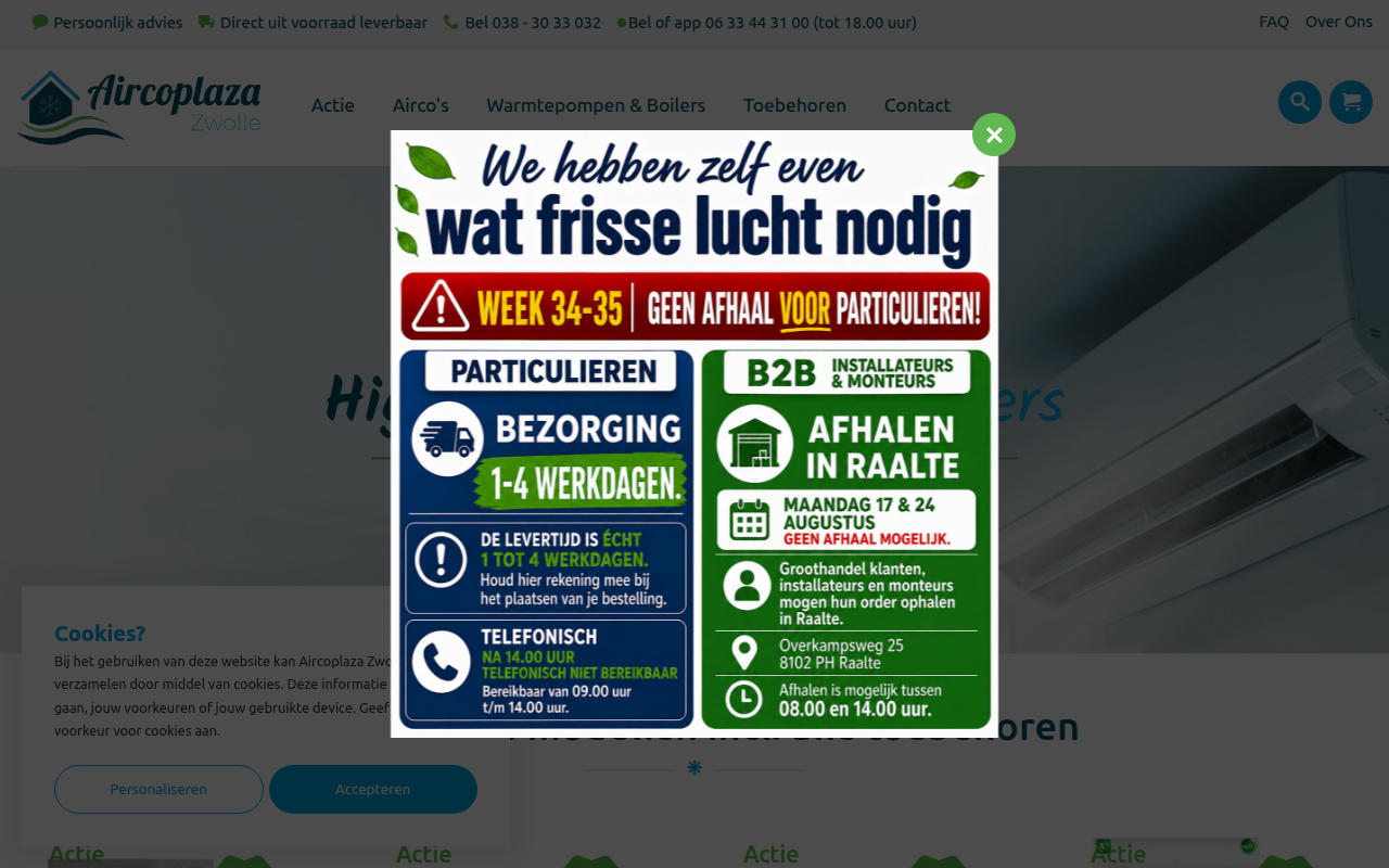 Screenshot van aircoplazazwolle.nl