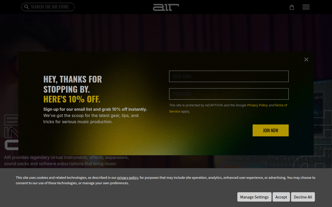 Screenshot van airmusictech.com