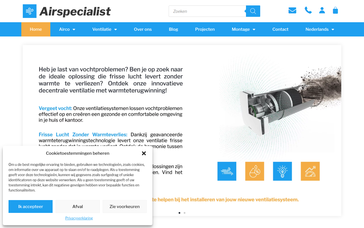 Screenshot van airspecialist.nl